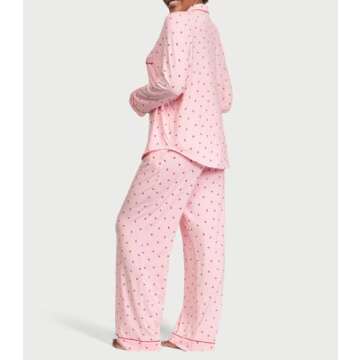 Victoria's Secret Modal Long Pajama Set, PJ Set for Women, 2 Piece Lounge Set PJs, Modal Pajamas Women, Women's Sleepwear, Pink Mini Lips (S)