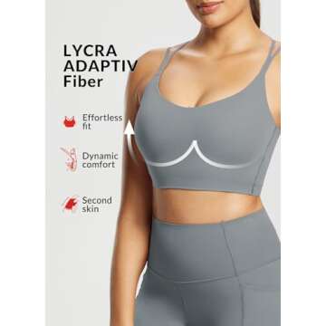 BALEAF Freeleaf Women's Sports Bra Longline Padded Yoga Bra Low Impact Strap Workout Crop Tank Tops Dark Gray S-M