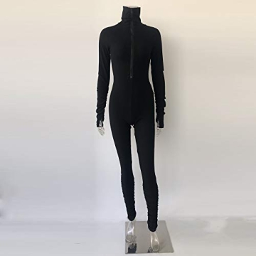 XLLAIS High Neck Zipper Ruched Jumpsuit for Women