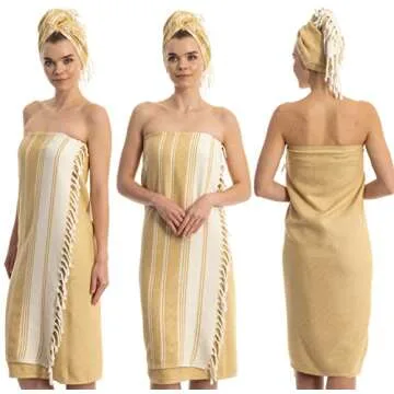 DEMMEX Organic Turkish Cotton Ultra Soft Bath Towel - Luxury Oversized Peshtemal for Bathroom, Bath Sheet - Lightweight Quick-Drying Sand Free Beach Towel - Prewashed, Diamond Weave, 71x36'' (Mustard)