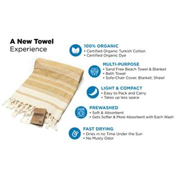 DEMMEX Organic Turkish Cotton Ultra Soft Bath Towel - Luxury Oversized Peshtemal for Bathroom, Bath Sheet - Lightweight Quick-Drying Sand Free Beach Towel - Prewashed, Diamond Weave, 71x36'' (Mustard)