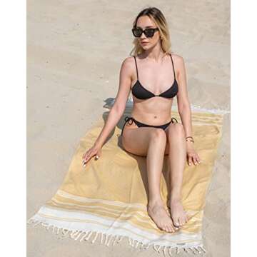 DEMMEX Organic Turkish Cotton Ultra Soft Bath Towel - Luxury Oversized Peshtemal for Bathroom, Bath Sheet - Lightweight Quick-Drying Sand Free Beach Towel - Prewashed, Diamond Weave, 71x36'' (Mustard)