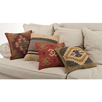 SARO LIFESTYLE 5173.M20S Southwestern Kilim Down Filled Throw Pillow, Multi, 20"
