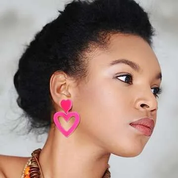 Mintolex Acrylic Y2K Love Heart Earrings for Women Valentines Earrings Jewelry Gifts Hot Pink