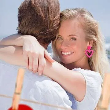 Mintolex Acrylic Y2K Love Heart Earrings for Women Valentines Earrings Jewelry Gifts Hot Pink