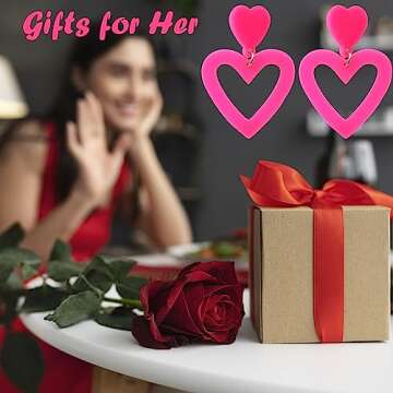 Mintolex Acrylic Y2K Love Heart Earrings for Women Valentines Earrings Jewelry Gifts Hot Pink