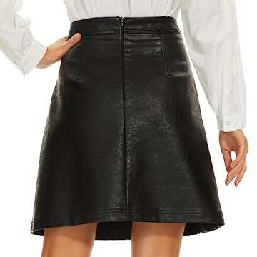 Ginasy High Waisted Faux Leather Skirts for Women Dressy Casual Wrap Pleather Mini A Line Skirts Bla...
