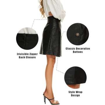 Ginasy High Waisted Faux Leather Skirts for Women Dressy Casual Wrap Pleather Mini A Line Skirts Black
