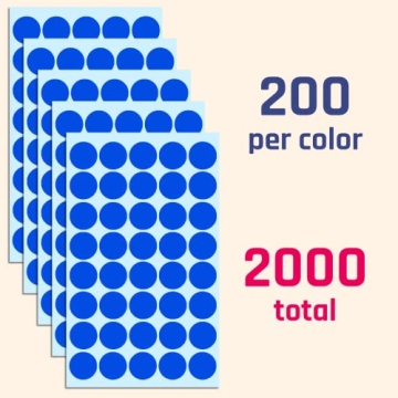 2000 Self-Adhesive Colored Dot Stickers - Assorted Colors