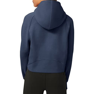 LASLULU Womens Cropped Hoodies Sport Athletic Zip Up Hoodie Sweater Fleece Jacket Sweatshirt Long Sleeve Pullover Fall Outifits 2024 Pockets(Navy Blue Medium)