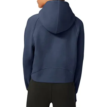 LASLULU Womens Cropped Hoodies Sport Athletic Zip Up Hoodie Sweater Fleece Jacket Sweatshirt Long Sleeve Pullover Fall Outifits 2024 Pockets(Navy Blue Medium)