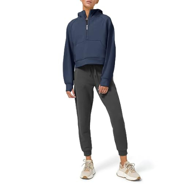 LASLULU Womens Cropped Hoodies Sport Athletic Zip Up Hoodie Sweater Fleece Jacket Sweatshirt Long Sleeve Pullover Fall Outifits 2024 Pockets(Navy Blue Medium)