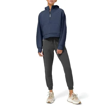 LASLULU Womens Cropped Hoodies Sport Athletic Zip Up Hoodie Sweater Fleece Jacket Sweatshirt Long Sleeve Pullover Fall Outifits 2024 Pockets(Navy Blue Medium)