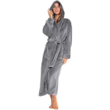 Alexander Del Rossa Women's Robes, Long Plush Bathrobe, Womens Robe with Hood, Hooded Robes for Women Plus Size Robe Steel Gray Medium (A0116STLMD)