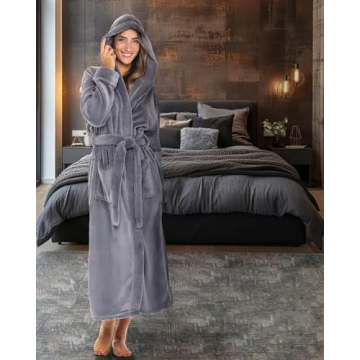 Alexander Del Rossa Women's Robes, Long Plush Bathrobe, Womens Robe with Hood, Hooded Robes for Women Plus Size Robe Steel Gray Medium (A0116STLMD)