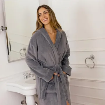 Alexander Del Rossa Women's Robes, Long Plush Bathrobe, Womens Robe with Hood, Hooded Robes for Women Plus Size Robe Steel Gray Medium (A0116STLMD)