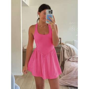 Womens Tennis Dress with Built-in Bra & Shorts Pockets