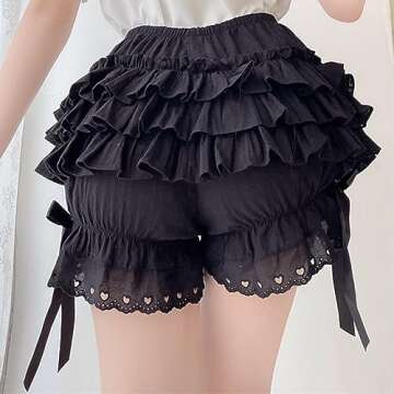 Shinsto Womens Lace Trim Layered Ruffle Bloomers Shorts Pumpkin Pants Pettipants T0054#Black Small