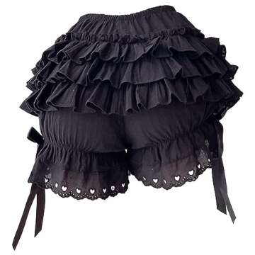Shinsto Womens Lace Trim Layered Ruffle Bloomers Shorts Pumpkin Pants Pettipants T0054#Black Small