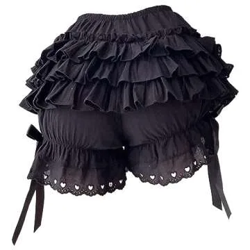Shinsto Womens Lace Trim Layered Ruffle Bloomers Shorts Pumpkin Pants Pettipants T0054#Black Small