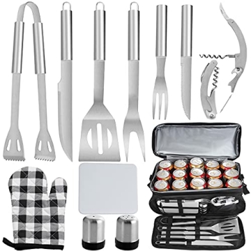 POLIGO 12PCS Grill Set Stainless Steel Grill Utensils Set with Black Cooler Bag - Barbeque Grill Acc...