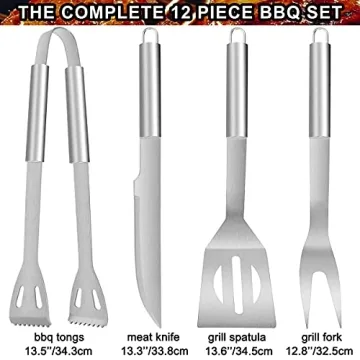 POLIGO 12PCS Grill Set Stainless Steel Grill Utensils Set with Black Cooler Bag - Barbeque Grill Accessories for Outdoor Grill - Premium BBQ Tools Set Ideal Father's Day Grilling Gifts for Men Dad