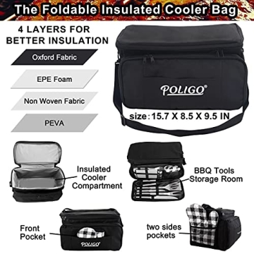 POLIGO 12PCS Grill Set Stainless Steel Grill Utensils Set with Black Cooler Bag - Barbeque Grill Accessories for Outdoor Grill - Premium BBQ Tools Set Ideal Father's Day Grilling Gifts for Men Dad