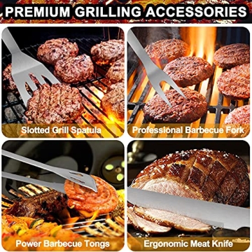POLIGO 12PCS Grill Set Stainless Steel Grill Utensils Set with Black Cooler Bag - Barbeque Grill Accessories for Outdoor Grill - Premium BBQ Tools Set Ideal Father's Day Grilling Gifts for Men Dad