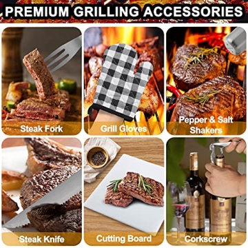 POLIGO 12PCS Grill Set Stainless Steel Grill Utensils Set with Black Cooler Bag - Barbeque Grill Accessories for Outdoor Grill - Premium BBQ Tools Set Ideal Father's Day Grilling Gifts for Men Dad