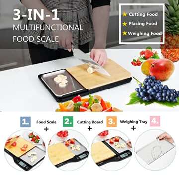 NUTRI FIT Food Scale - 3 in 1 Digital Kitchen Scale, Weight Grams and Ounces with Removable Cutting ...