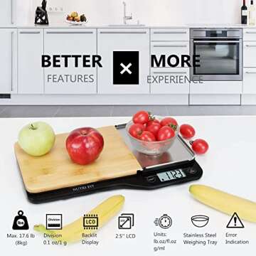 NUTRI FIT Food Scale with Bamboo Cutting Board & Tray
