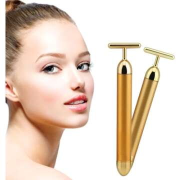 Angel Kiss Beauty Bar Energy Face Massager - 24k Golden T-Shape Pulse Electric Vibration Facial Self...