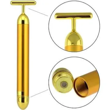 Angel Kiss Beauty Bar Energy Face Massager - 24k Golden T-Shape Pulse Electric Vibration Facial Self Skin Care Tool - Birthday Valentines Day Christmas Gifts for Her, Mom