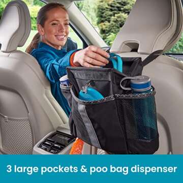 High Road Car Dog Travel Bag for Water Bottles, Toys, Treats and Food with Poop Bag Holder Dispenser