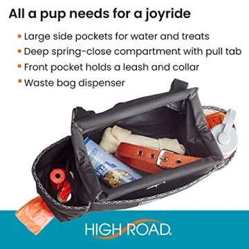 High Road Car Dog Travel Bag for Water Bottles, Toys, Treats and Food with Poop Bag Holder Dispenser