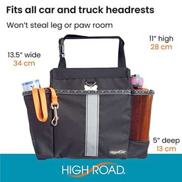 High Road Car Dog Travel Bag for Water Bottles, Toys, Treats and Food with Poop Bag Holder Dispenser