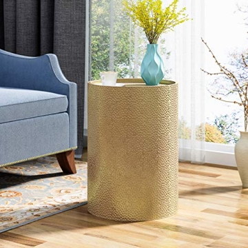 Stylish Gold Accent Table with Hammered Finish