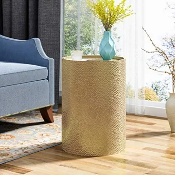 Stylish Gold Accent Table with Hammered Finish
