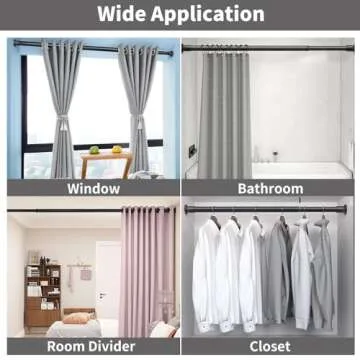 Tension Curtain Rod, No Drilling Tension Rods for Windows 83-123 Inch, Adjustable Pole Shower Curtain Rod, Non-Slip Telescoping Curtain Rods for Bathroom Patio Bedroom Laundry, Black