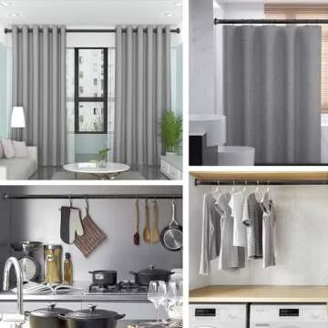 Tension Curtain Rod, No Drilling Tension Rods for Windows 83-123 Inch, Adjustable Pole Shower Curtain Rod, Non-Slip Telescoping Curtain Rods for Bathroom Patio Bedroom Laundry, Black