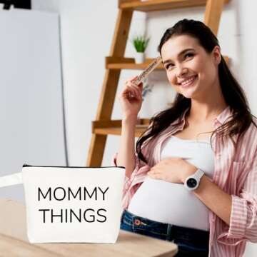 iAOVUEBY New Mom Gifts, 2PCS Mommy and Baby Canvas Pouch Set, Gifts For Expecting Moms Keepsake Bag, New Mothers and Baby Essentials Stuff, Neutral Makeup Bag Gift Set