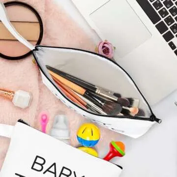 iAOVUEBY New Mom Gifts, 2PCS Mommy and Baby Canvas Pouch Set, Gifts For Expecting Moms Keepsake Bag, New Mothers and Baby Essentials Stuff, Neutral Makeup Bag Gift Set