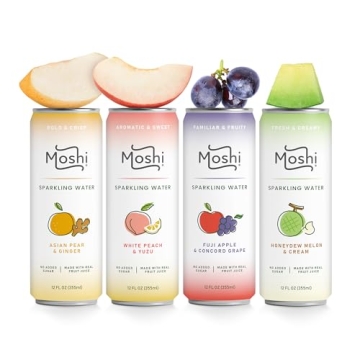 Moshi Asian Flavored Sparkling Water - 12 Pack Refreshing Variety