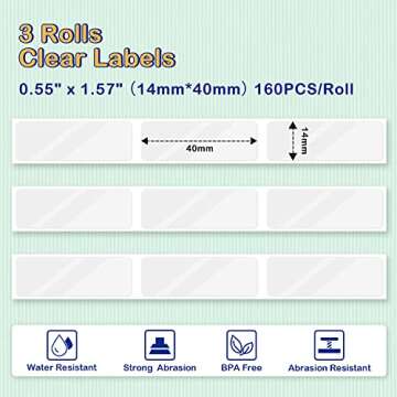 D30 Clear Label Tape - Transparent Thermal Labels for Phomemo/Memoking Printers 14mmx40mm