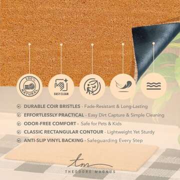 THEODORE MAGNUS Door Mat – Coir Doormat for Outdoor Entrance, Durable Welcome Mat with Non-Slip Backing, Perfect for Front Door and Entryway - Outdoor/Indoor - Natural