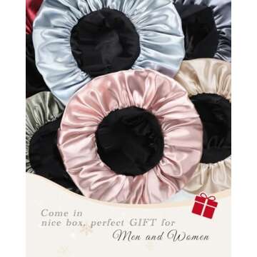 Hat Hut Satin Bonnet Silk Bonnet Sleep Cap for Women Hair Bonnet for Curly Natural Hair Sleeping Adjustable Wide Band Double Layer (Champagne)