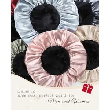 Hat Hut Satin Bonnet Silk Bonnet Sleep Cap for Women Hair Bonnet for Curly Natural Hair Sleeping Adjustable Wide Band Double Layer (Champagne)