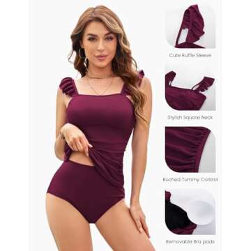 Kate Kasin 2024 Sleeveless Square Neck Two Piece Tankini Swimsuits for Women High Waisted Tummy Cont...