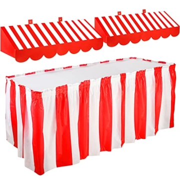 Tallew 3D Circus Awning Wall Decorations and Stripe Table Skirts Cardboard Awning Tent Decors for Do...