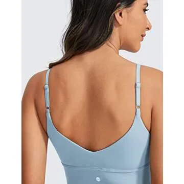 CRZ YOGA Adjustable Longline Sports Bra for Women - V Back Wireless Workout Padded Yoga Camisole Cropped Tank Tops The Breeze Blue Small